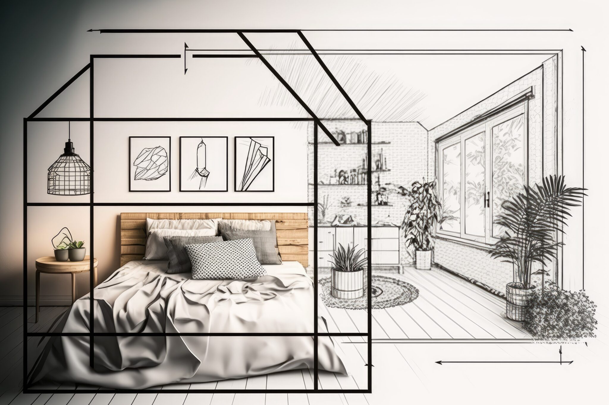 Esboço de projeto de decoração desenhado à mão