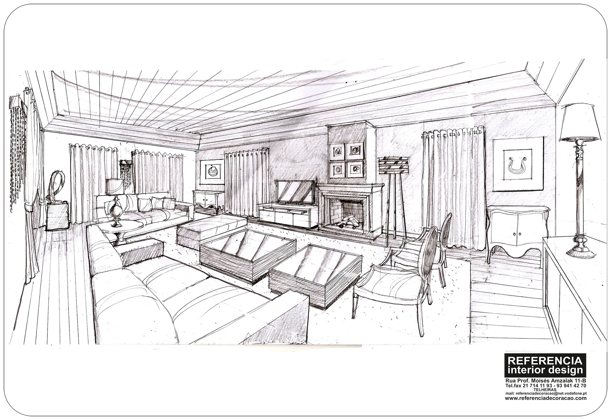 Desenho de interiores feito à mão pelo atelier Referência